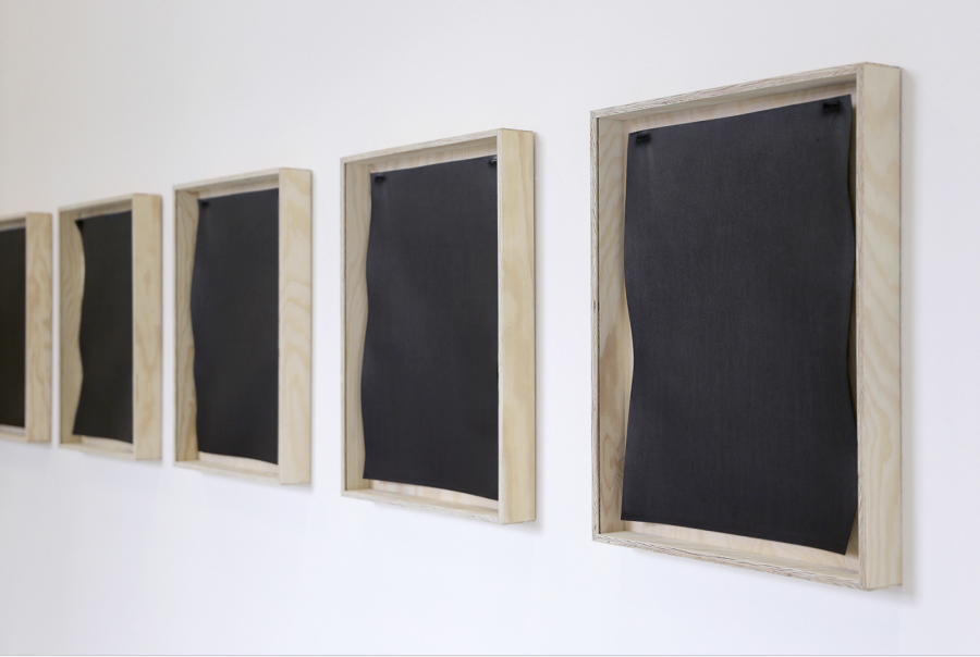 Andreas Johnen, 2019 / 300g watercolorpaper dipped 72 times in black watercolor (neutral black), 44,2 x 34,2 x 4 cm, Framed with plywood. Nine pieces in total.